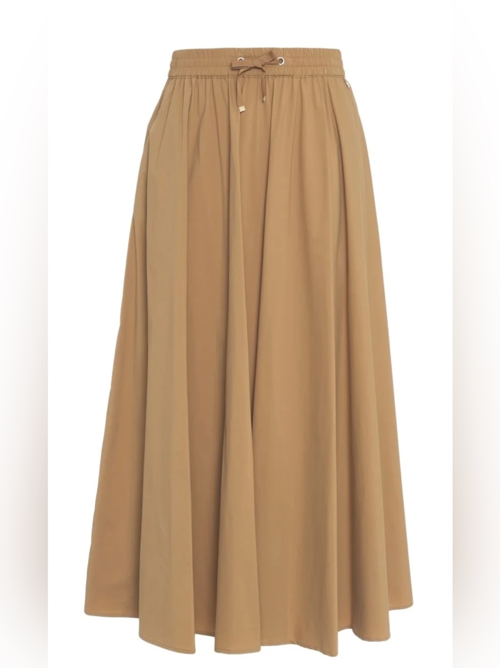 Herno Drawstring Elastic Waist Midi Maxi Skirt Italian Luxury Camel Size M/L